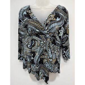 Dressbarn Black and Blue Paisley Blouse